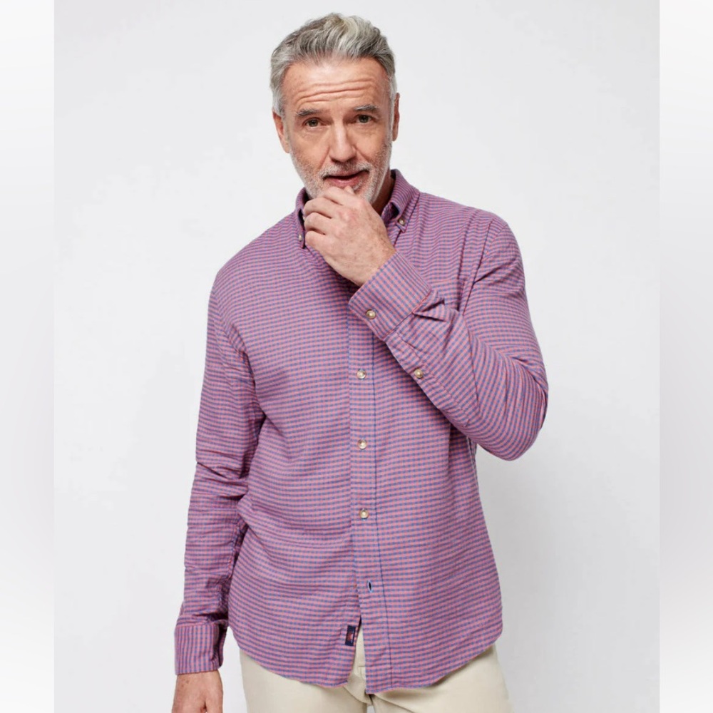 Faherty Blue Rose‎ Gingham Flannel 100% Cotton Size XL Oxford Button Up
